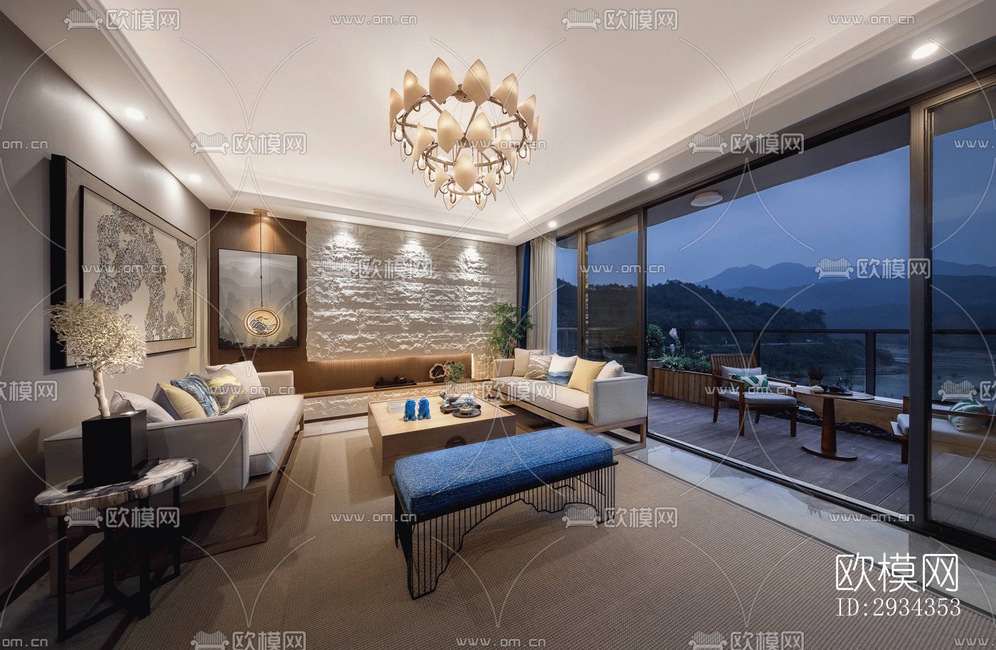 中式平层效果图下载（渲染图17）