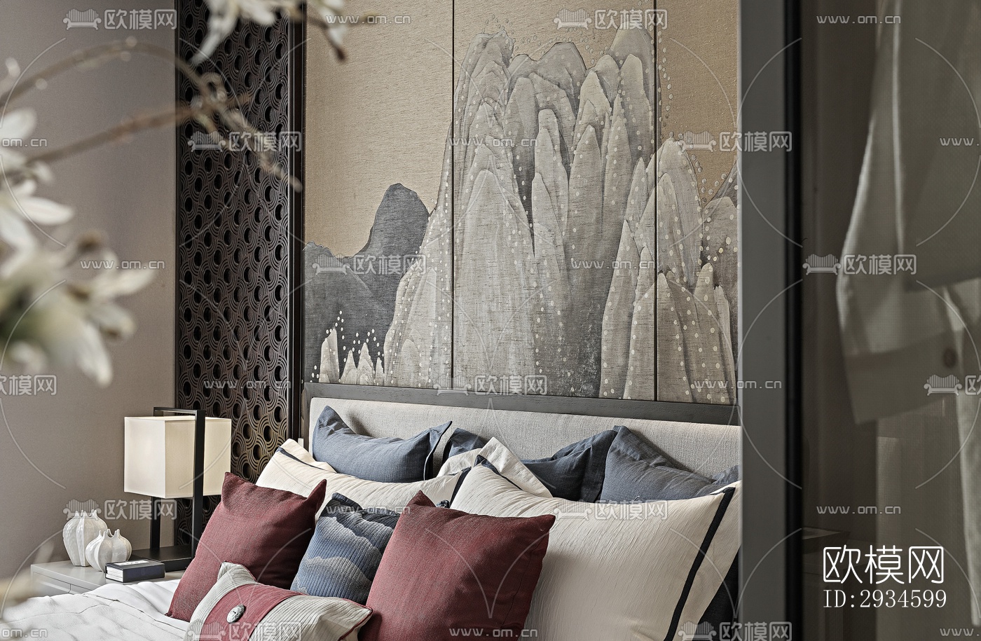 新中式平层效果图下载（渲染图9）