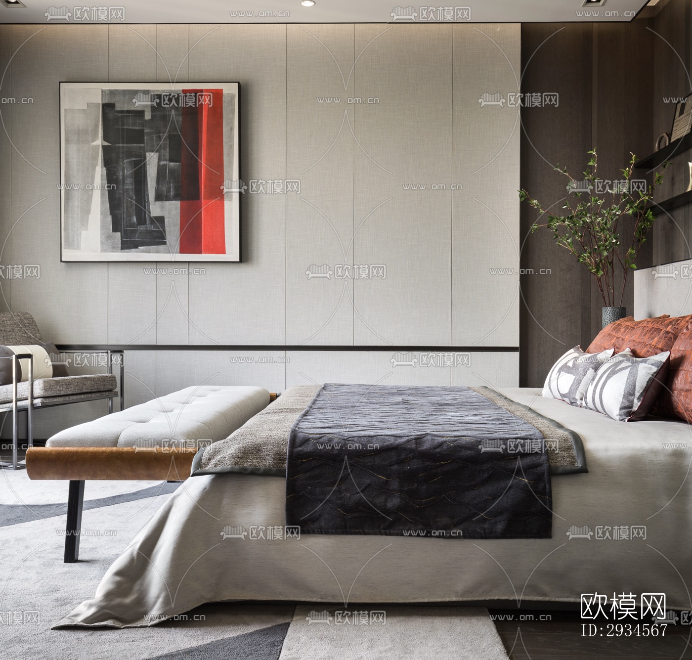 新中式平层效果图下载（渲染图14）