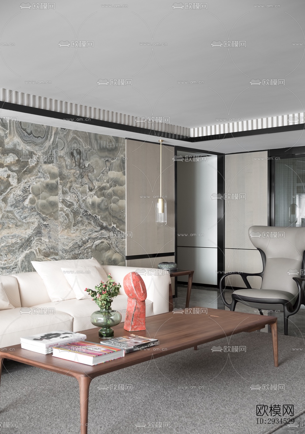 新中式平层效果图下载（渲染图1）