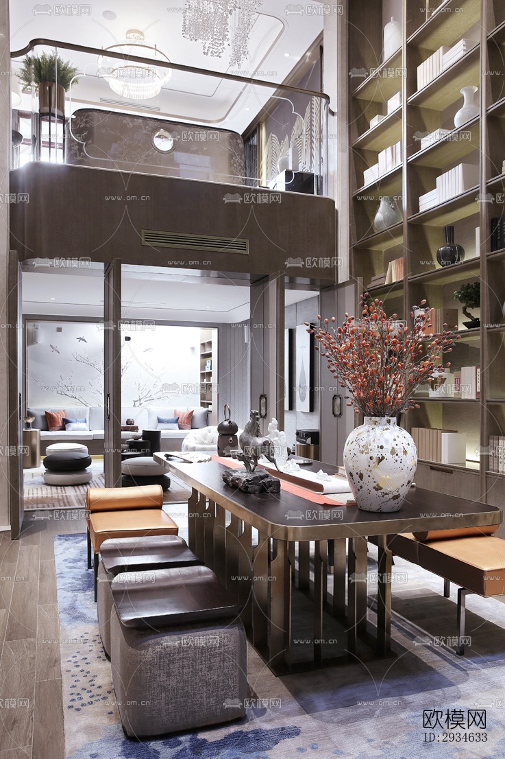 新中式平层效果图下载（渲染图20）