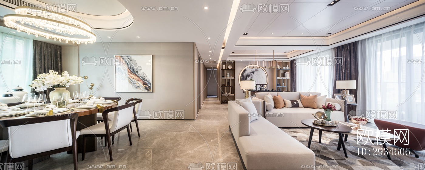 新中式平层效果图下载（渲染图18）