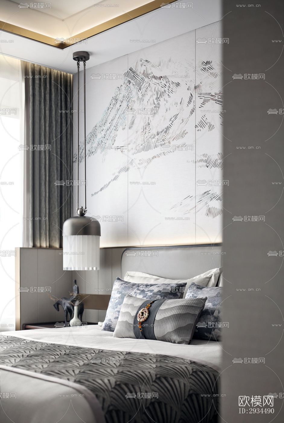 新中式平层效果图下载（渲染图13）