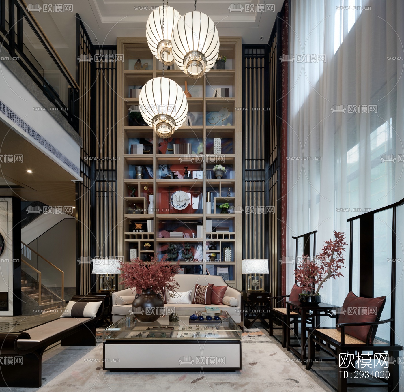 新中式别墅效果图下载（渲染图1）