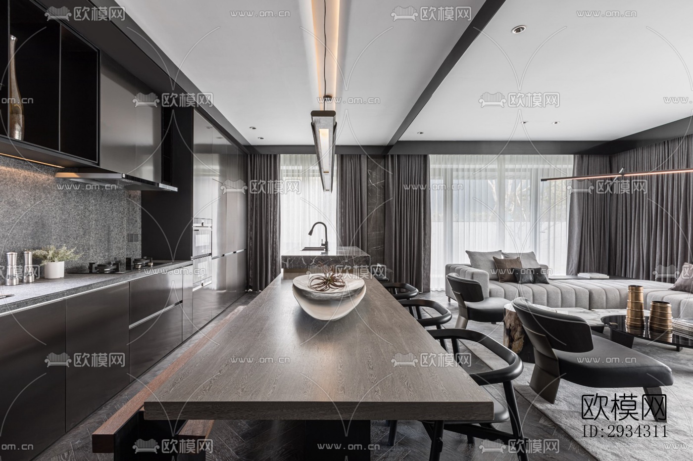 现代复式效果图下载（渲染图12）