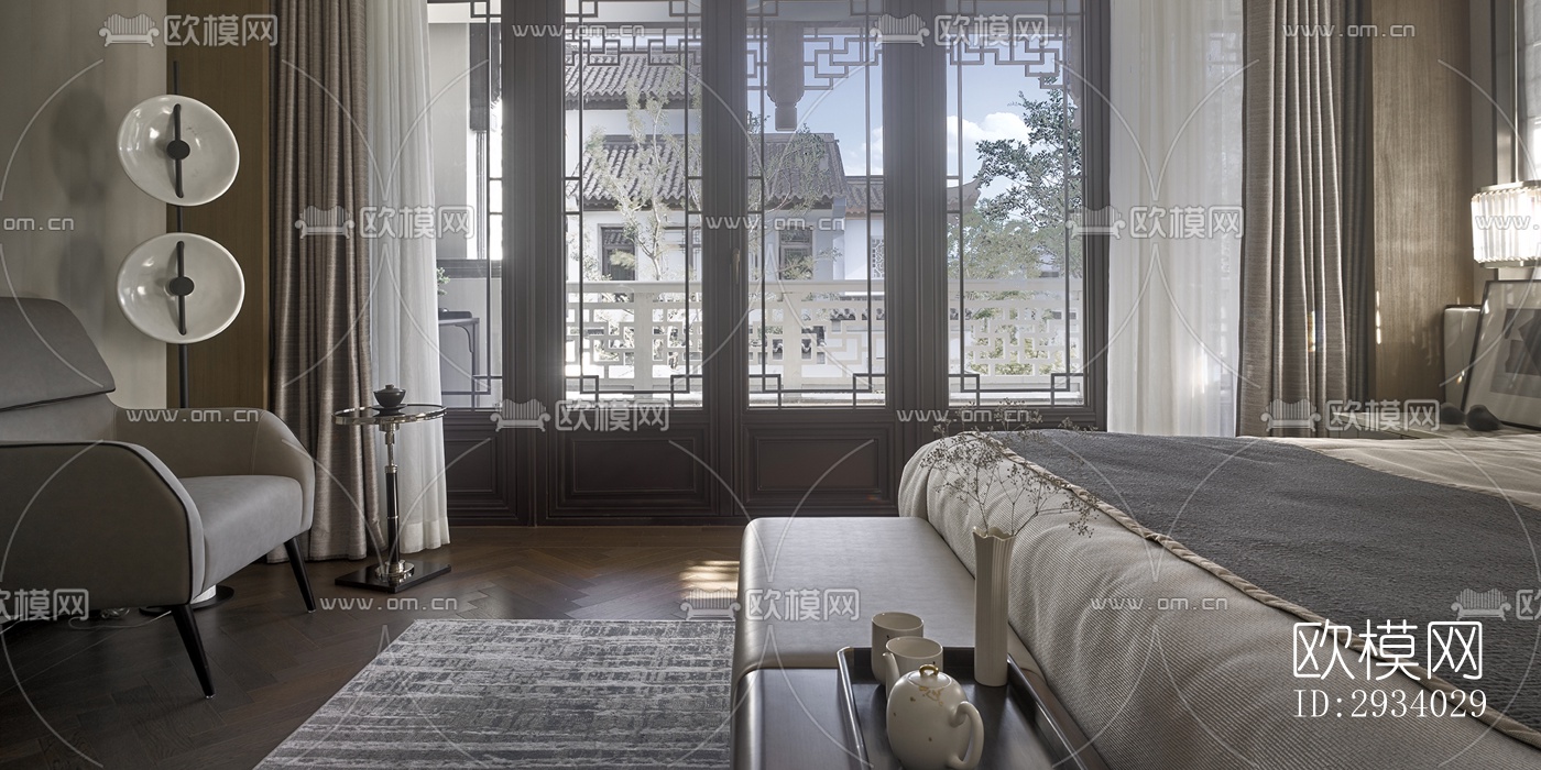 新中式别墅效果图下载（渲染图7）