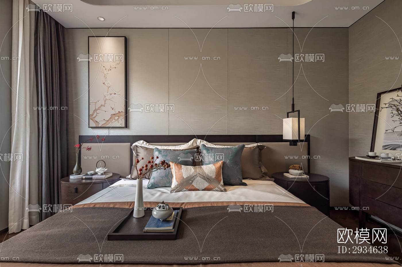 新中式平层效果图下载（渲染图15）