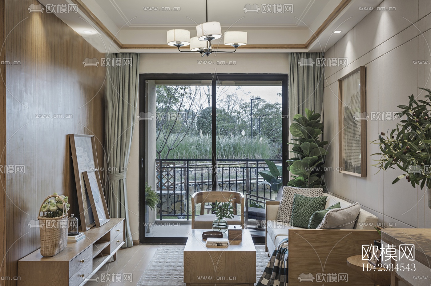 新中式平层效果图下载（渲染图16）