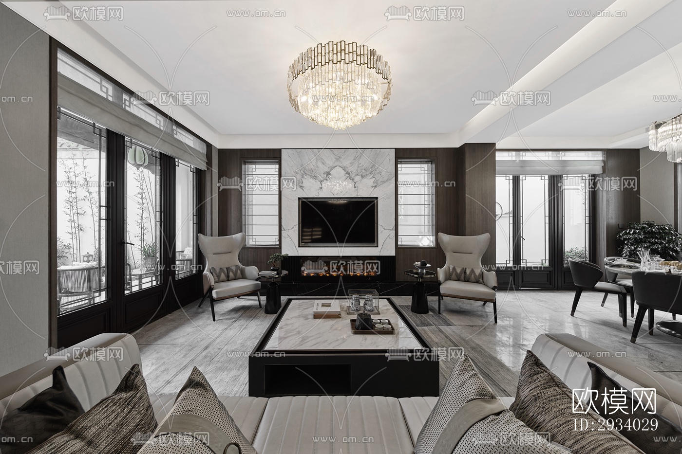 新中式别墅效果图下载（渲染图18）