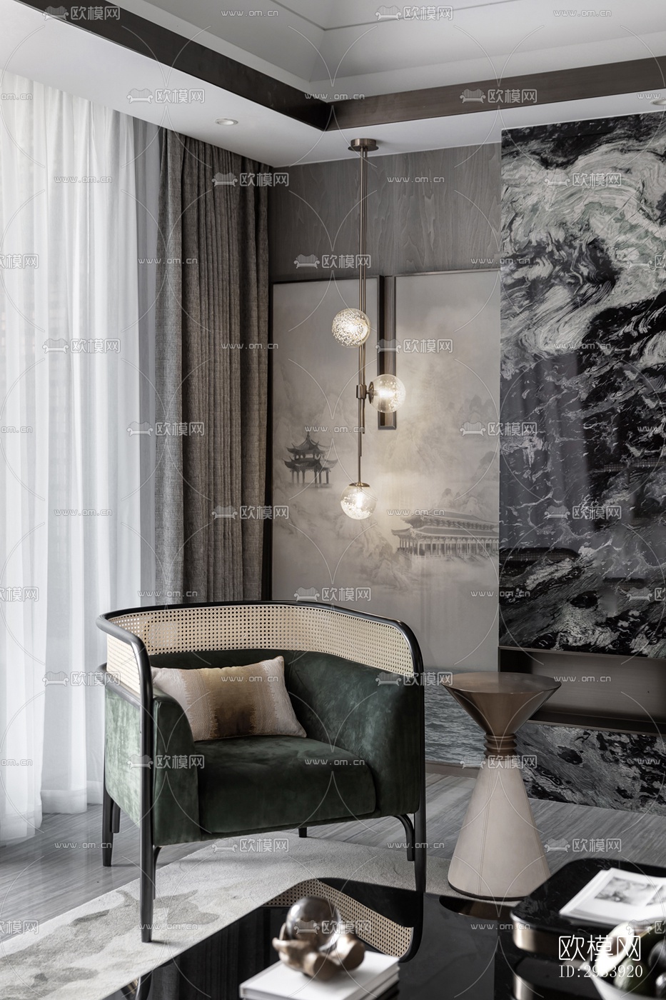 新中式别墅效果图下载（渲染图8）