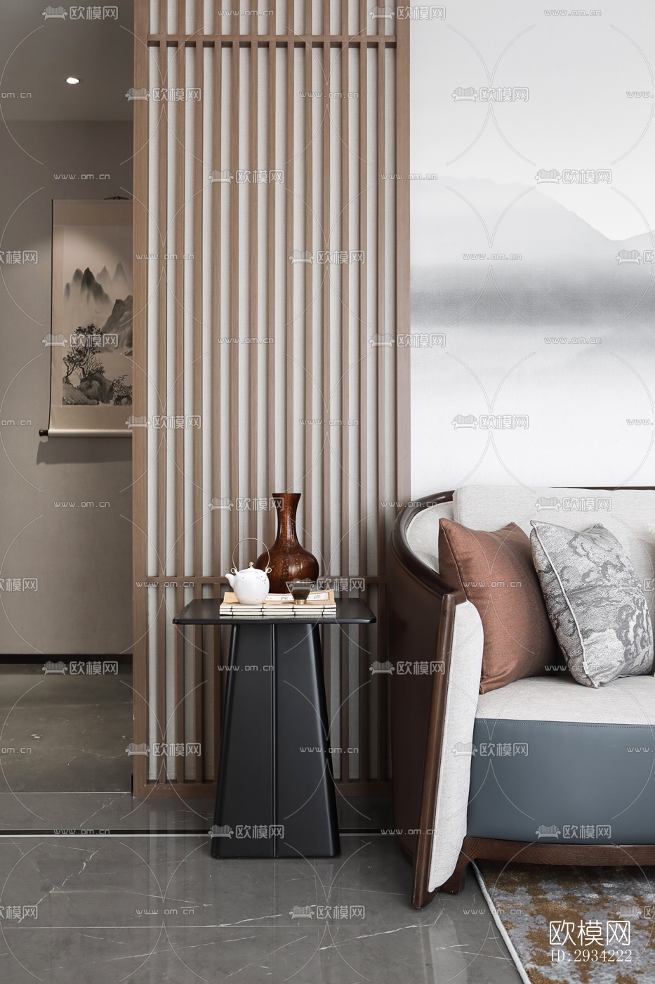 新中式复式效果图下载（渲染图3）