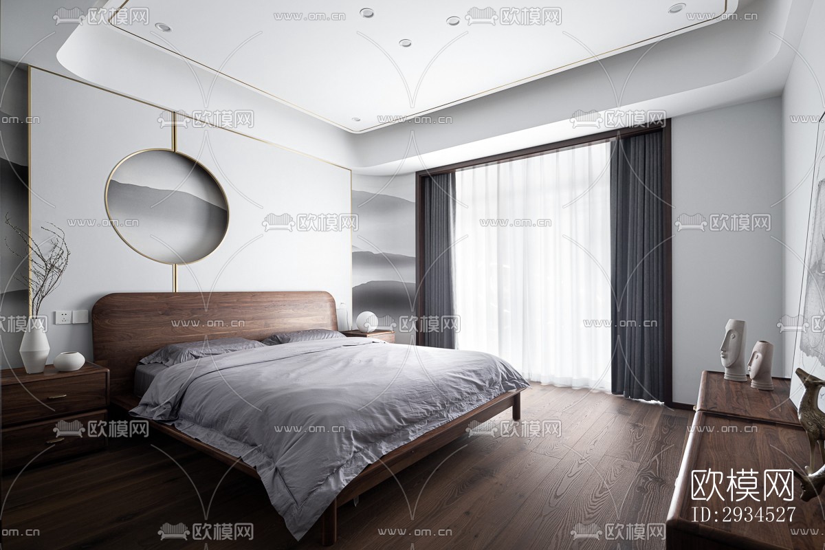 新中式平层效果图下载（渲染图7）