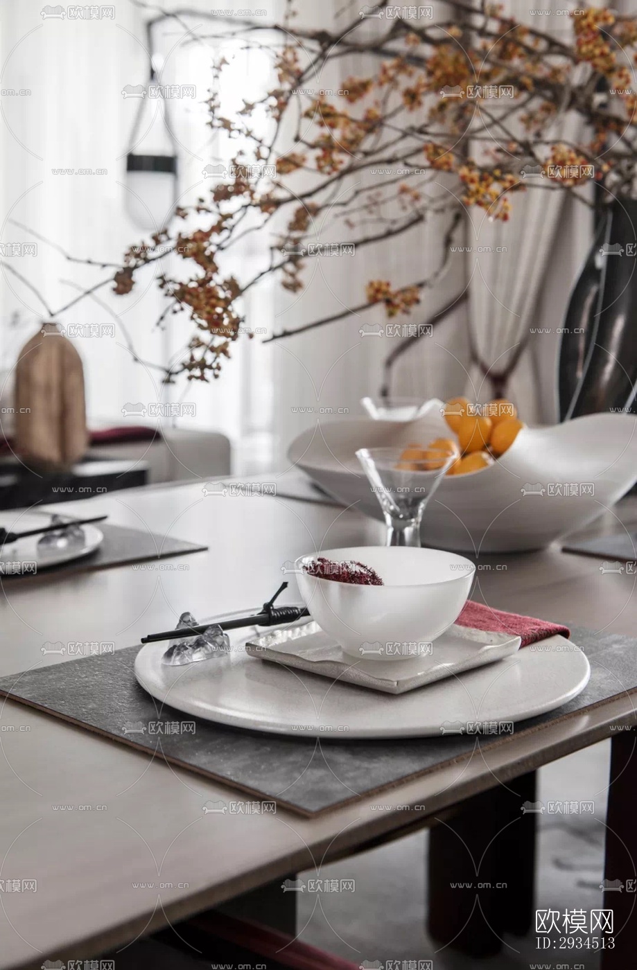 新中式平层效果图下载（渲染图1）