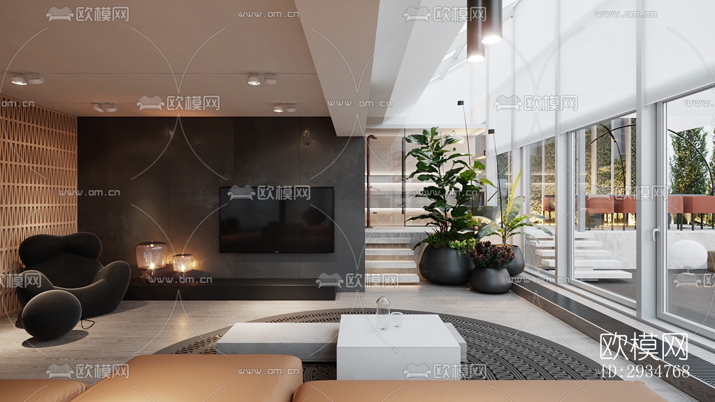 现代平层效果图下载（渲染图1）