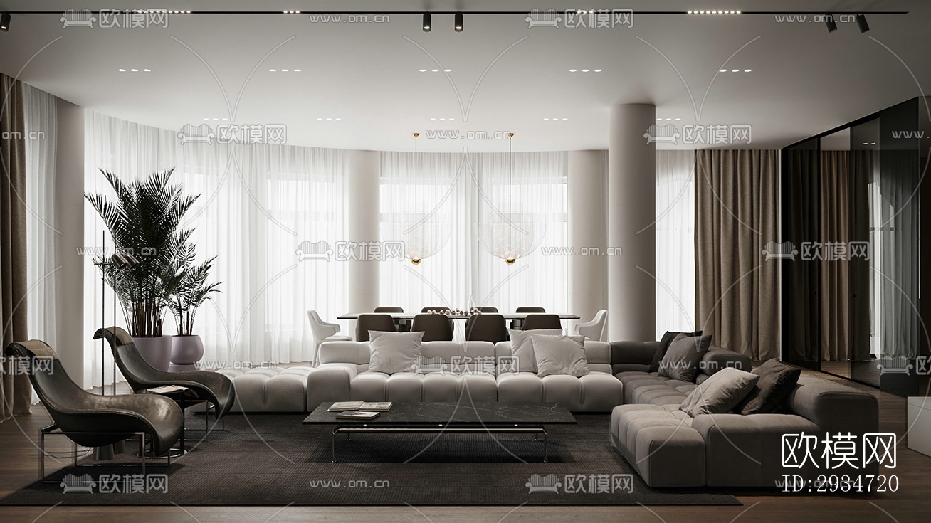 现代平层效果图下载（渲染图2）