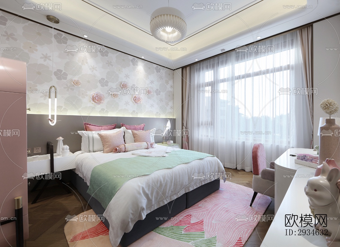 新中式平层效果图下载（渲染图13）