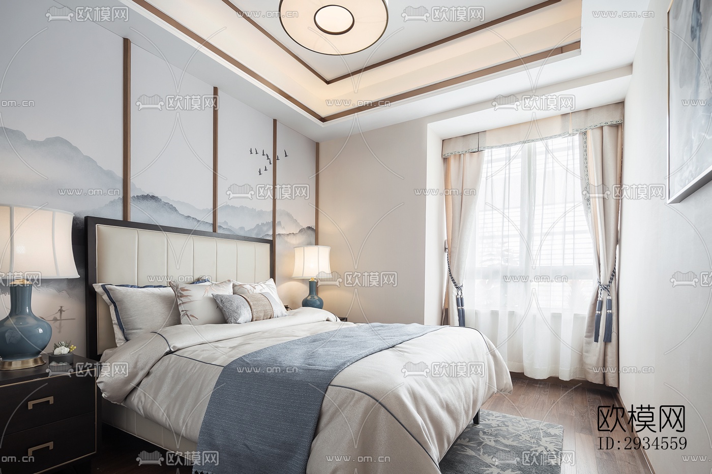 新中式平层效果图下载（渲染图7）