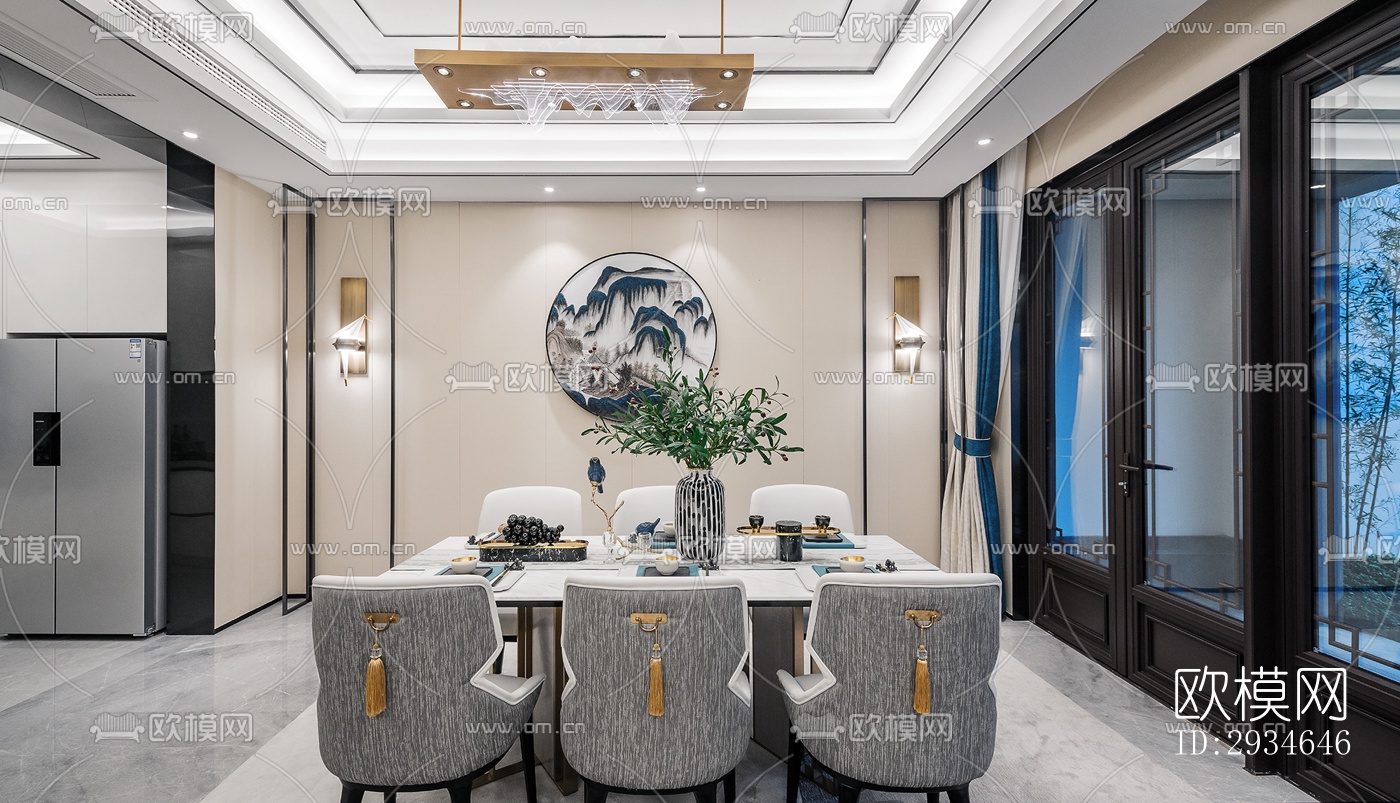 新中式平层效果图下载（渲染图16）