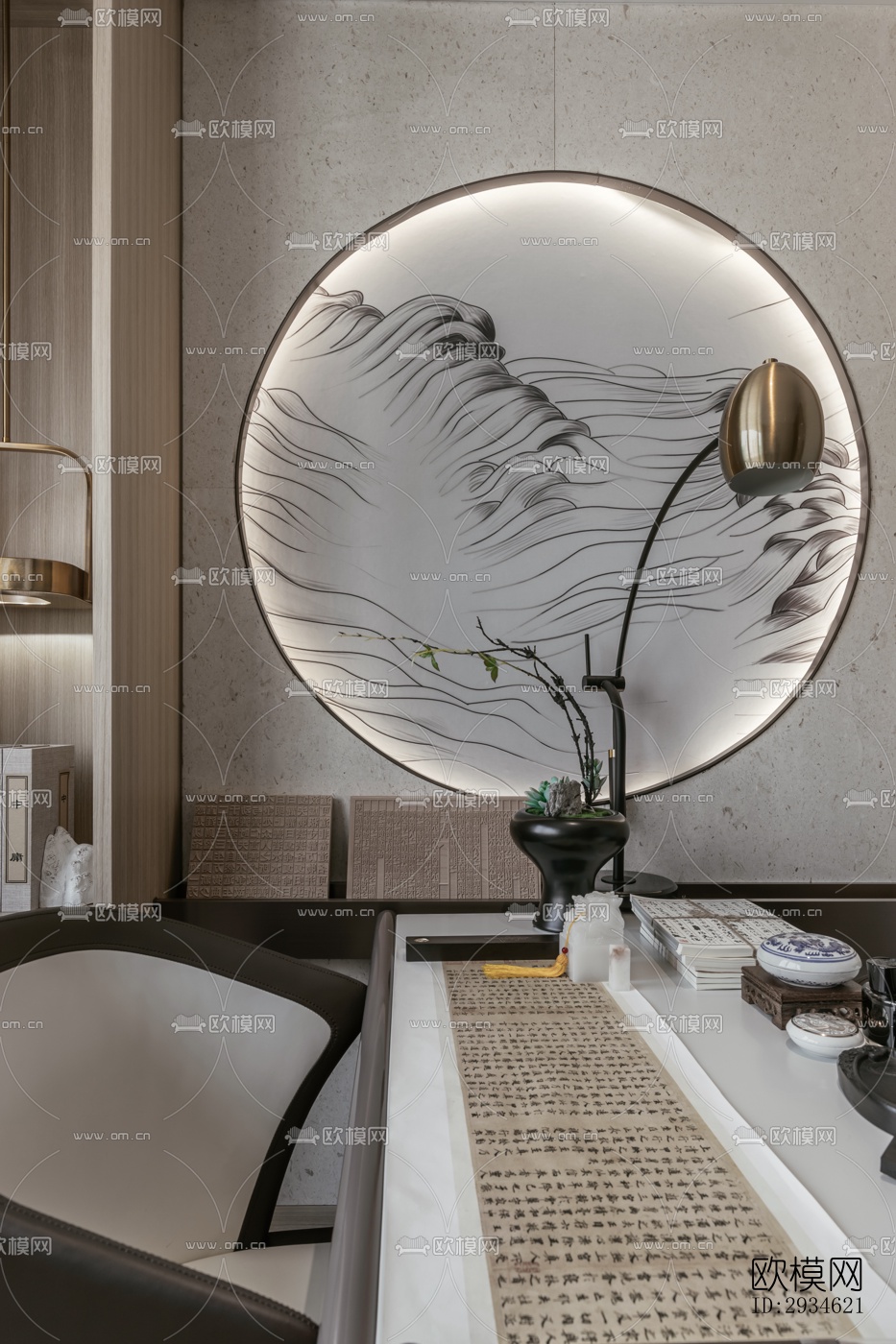 新中式平层效果图下载（渲染图10）