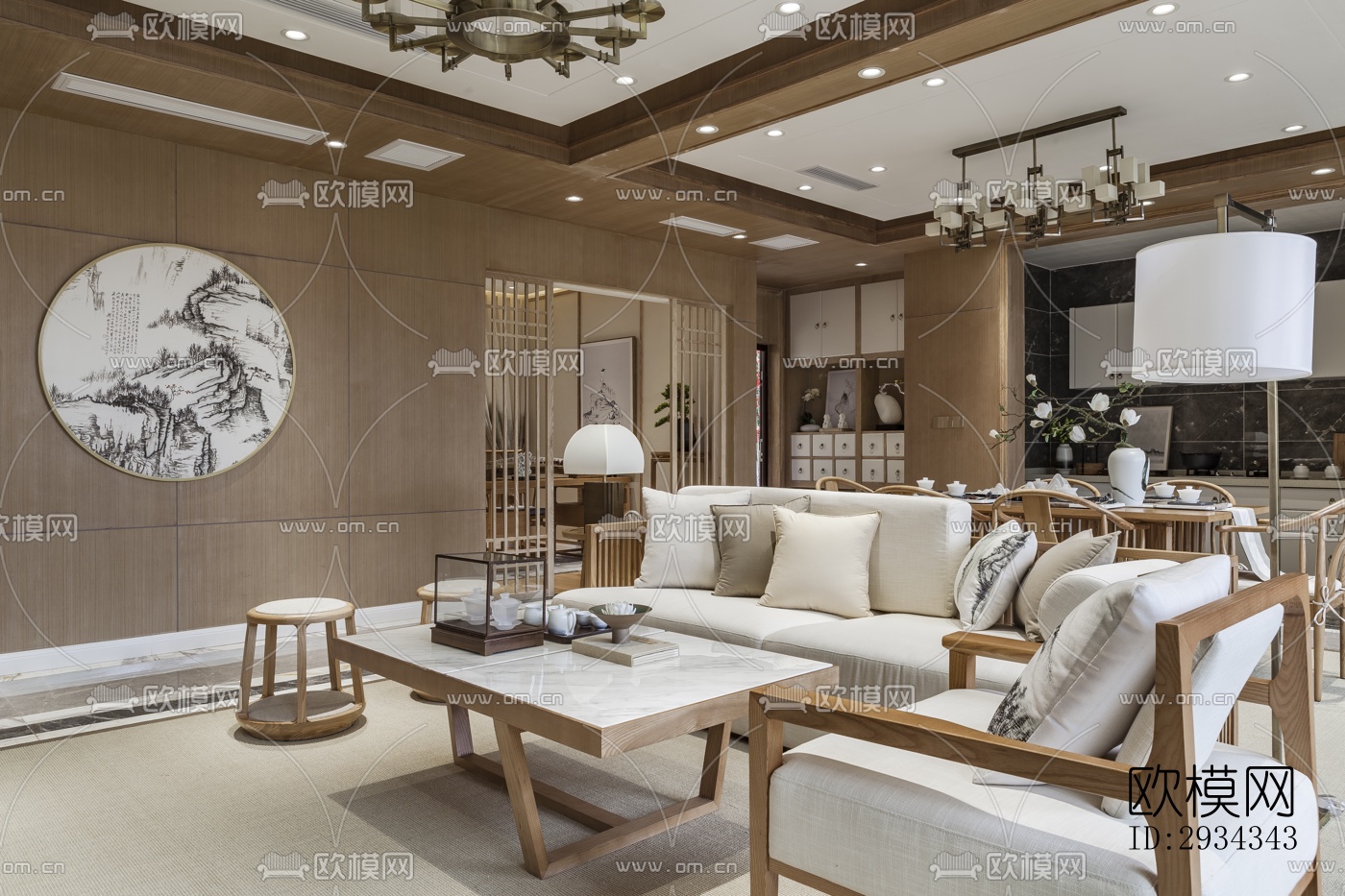 中式平层效果图下载（渲染图5）