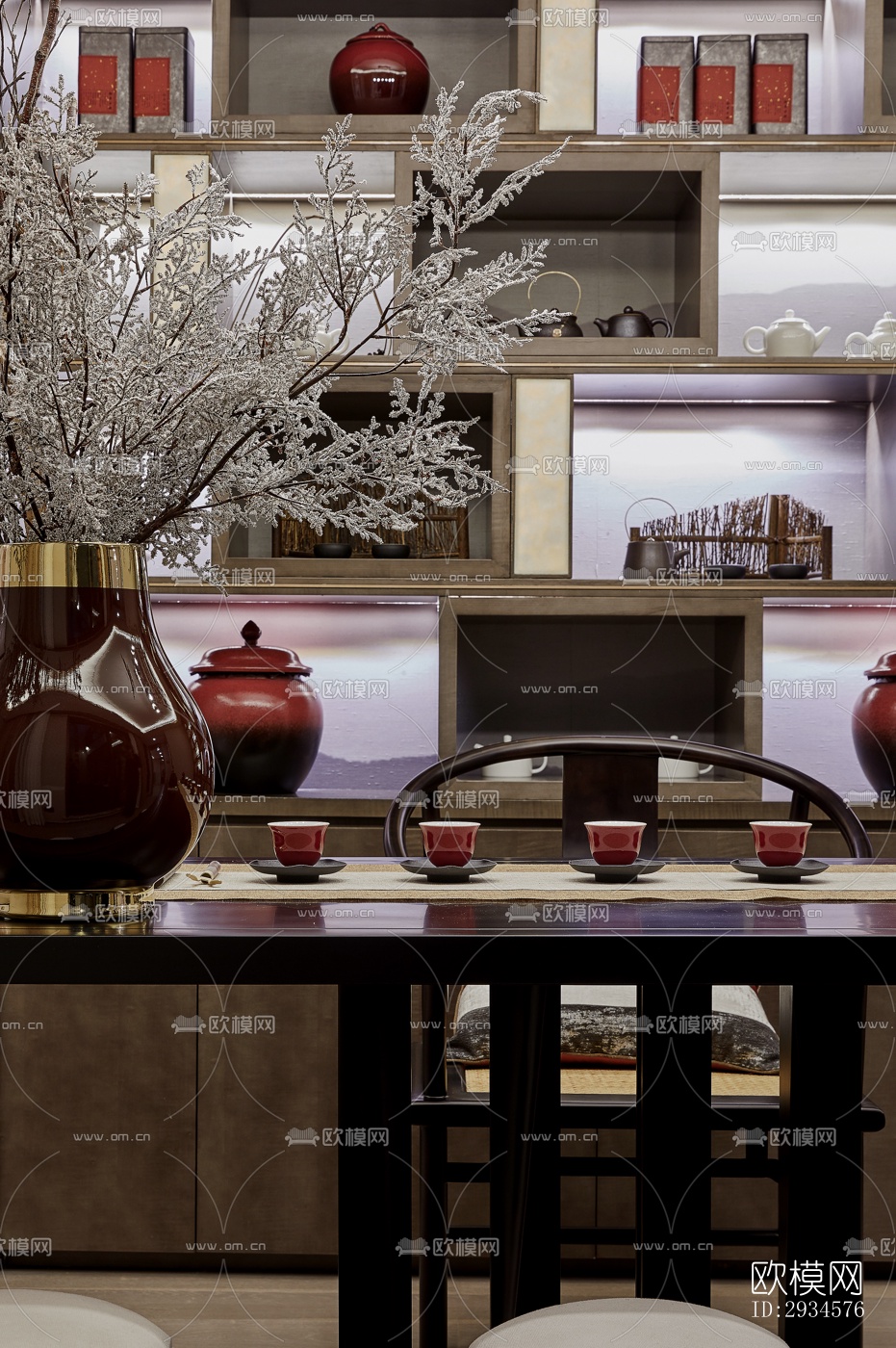 新中式平层效果图下载（渲染图2）