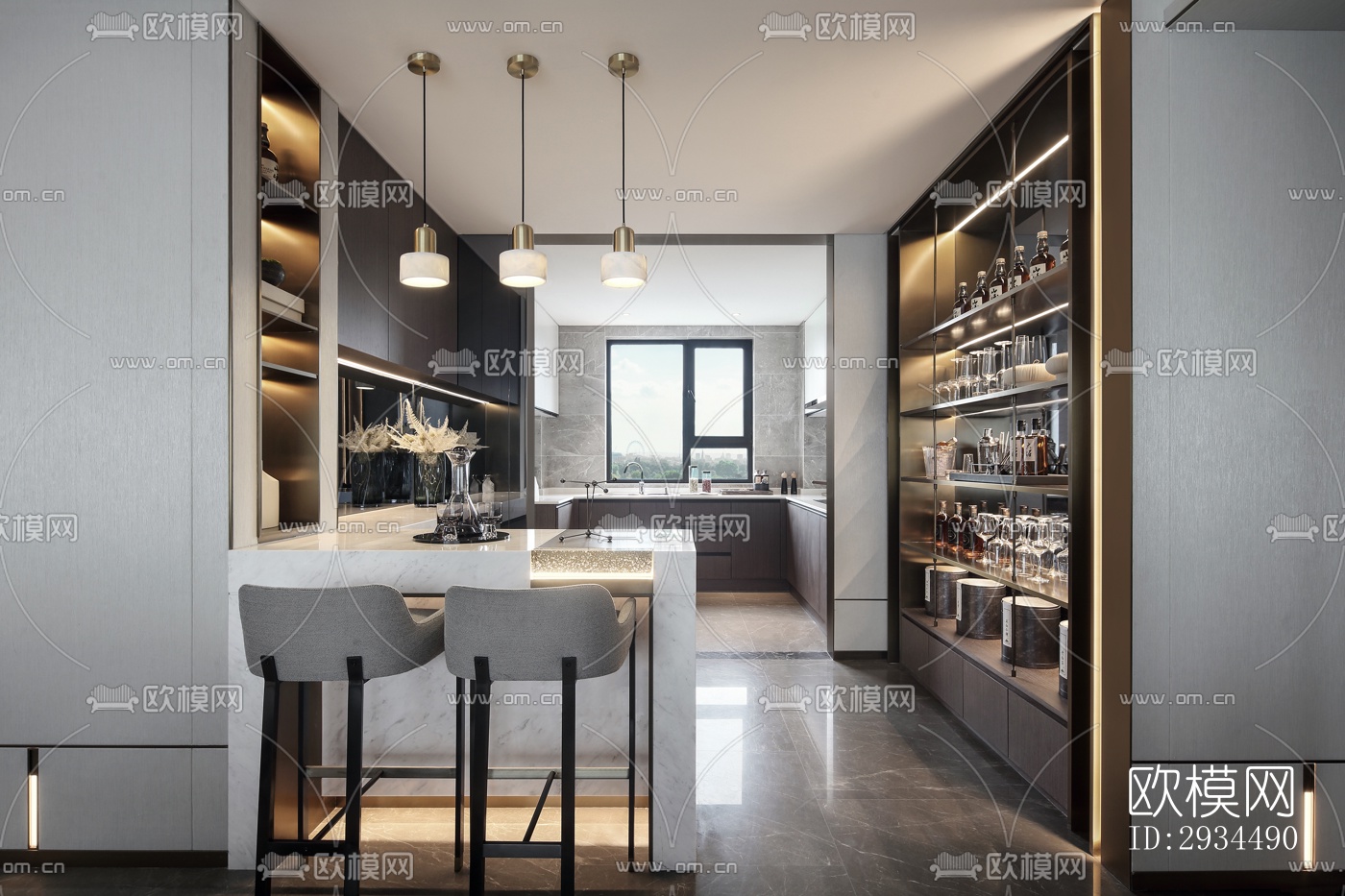 新中式平层效果图下载（渲染图6）