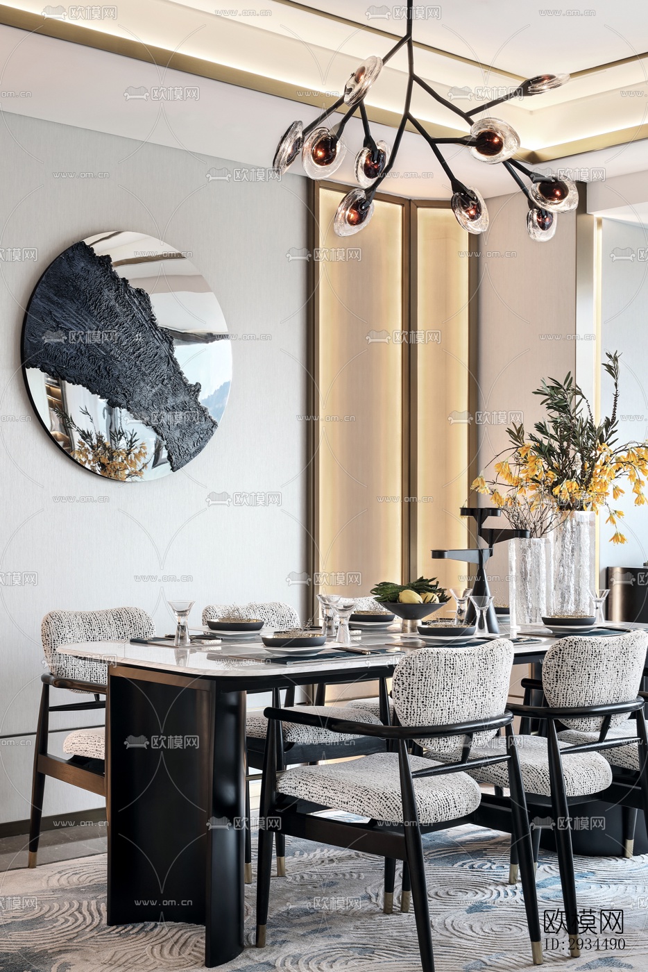 新中式平层效果图下载（渲染图3）