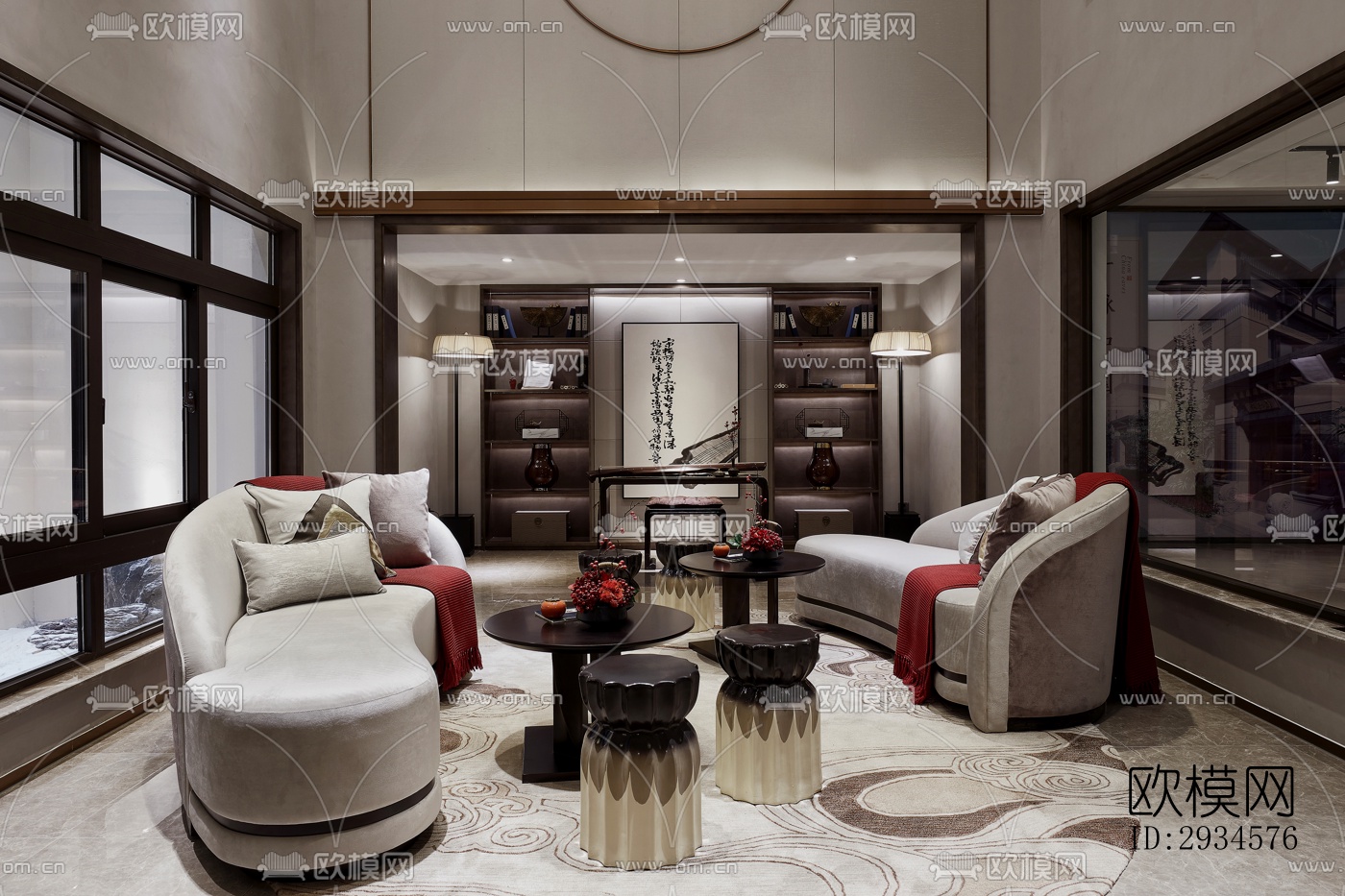 新中式平层效果图下载（渲染图7）