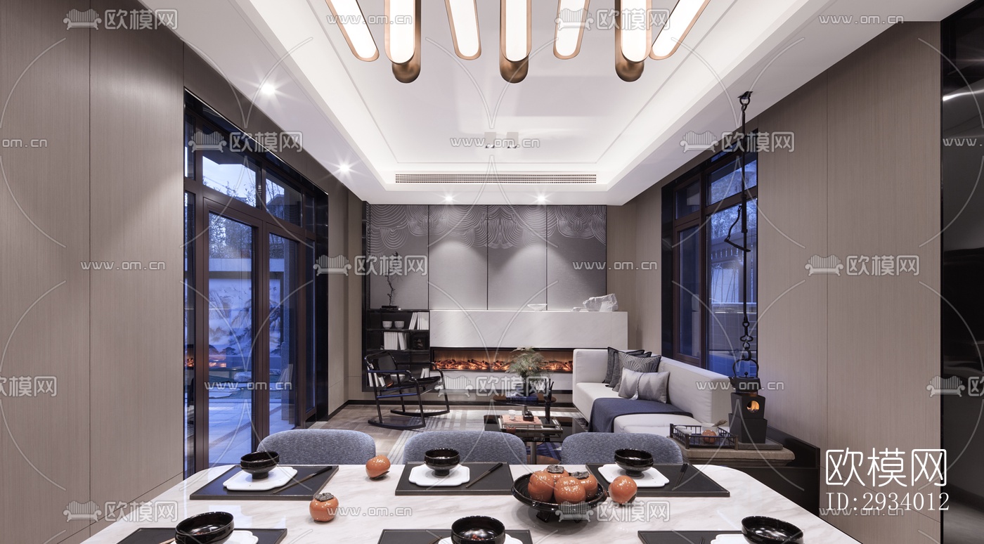 新中式别墅效果图下载（渲染图8）