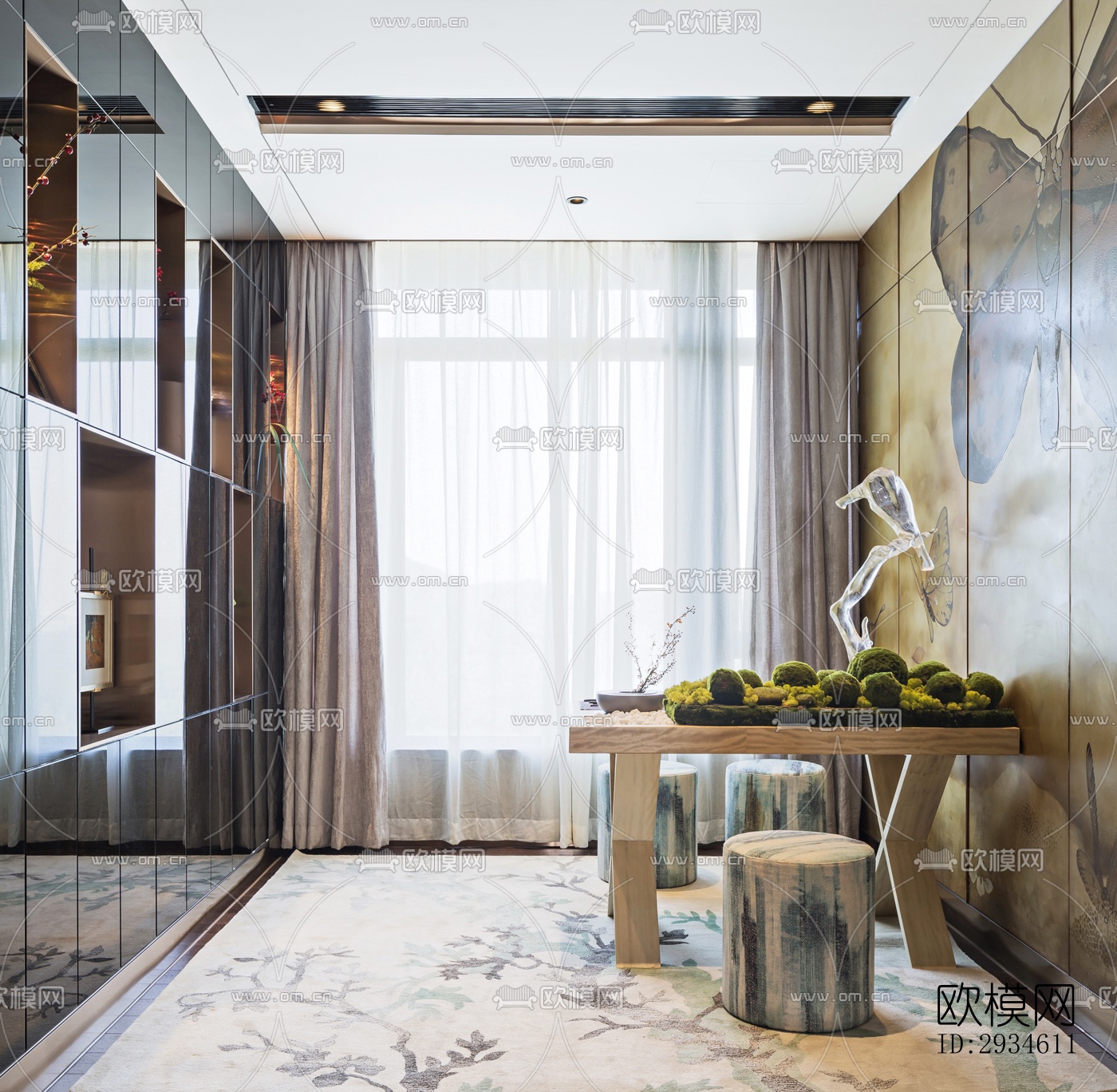 新中式平层效果图下载（渲染图9）