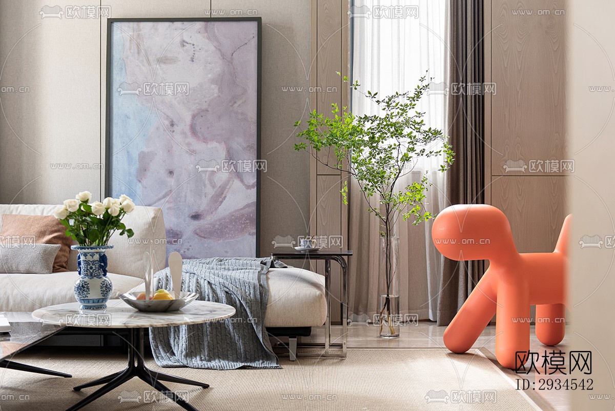 新中式平层效果图下载（渲染图8）