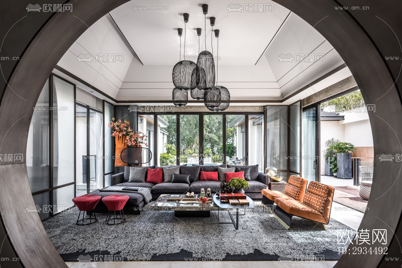 新中式平层效果图下载（渲染图7）