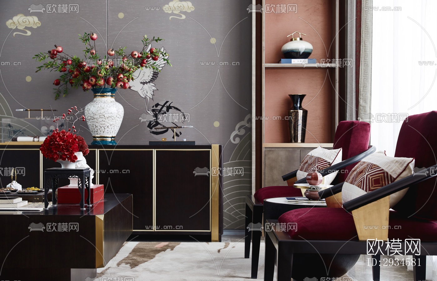 新中式平层效果图下载（渲染图8）