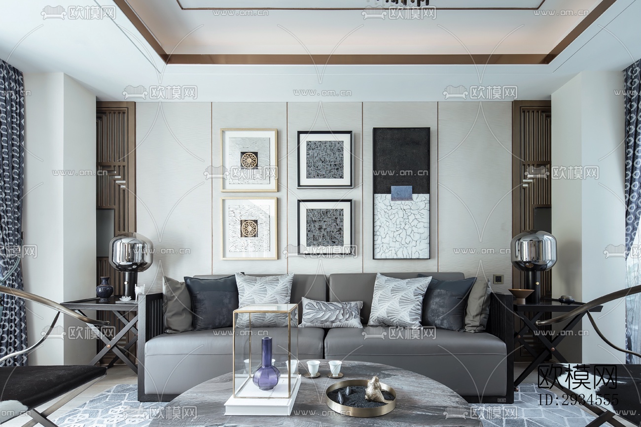 新中式平层效果图下载（渲染图10）