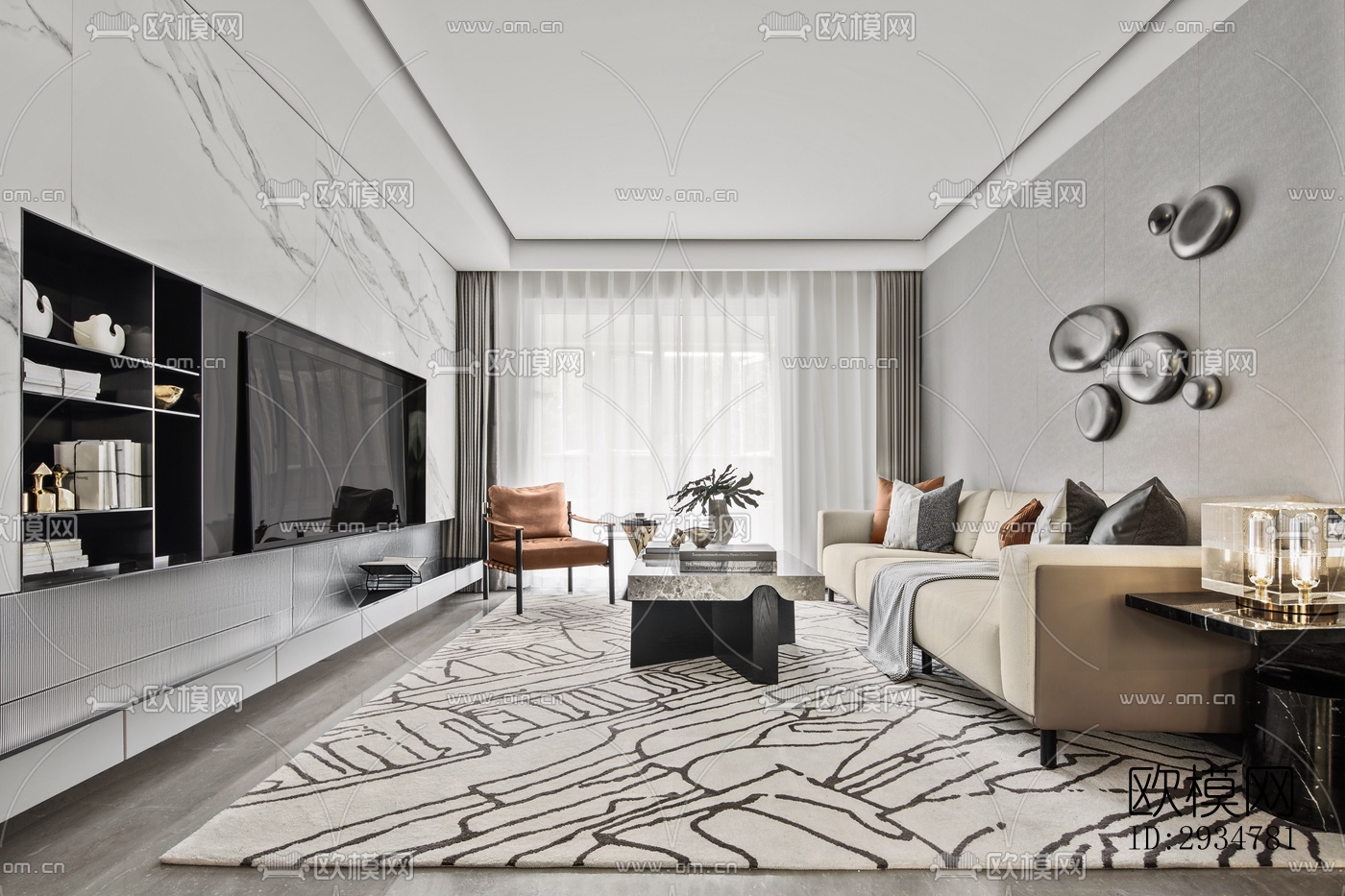 现代平层效果图下载（渲染图1）