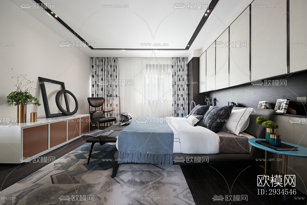 新中式平层效果图下载（渲染图1）