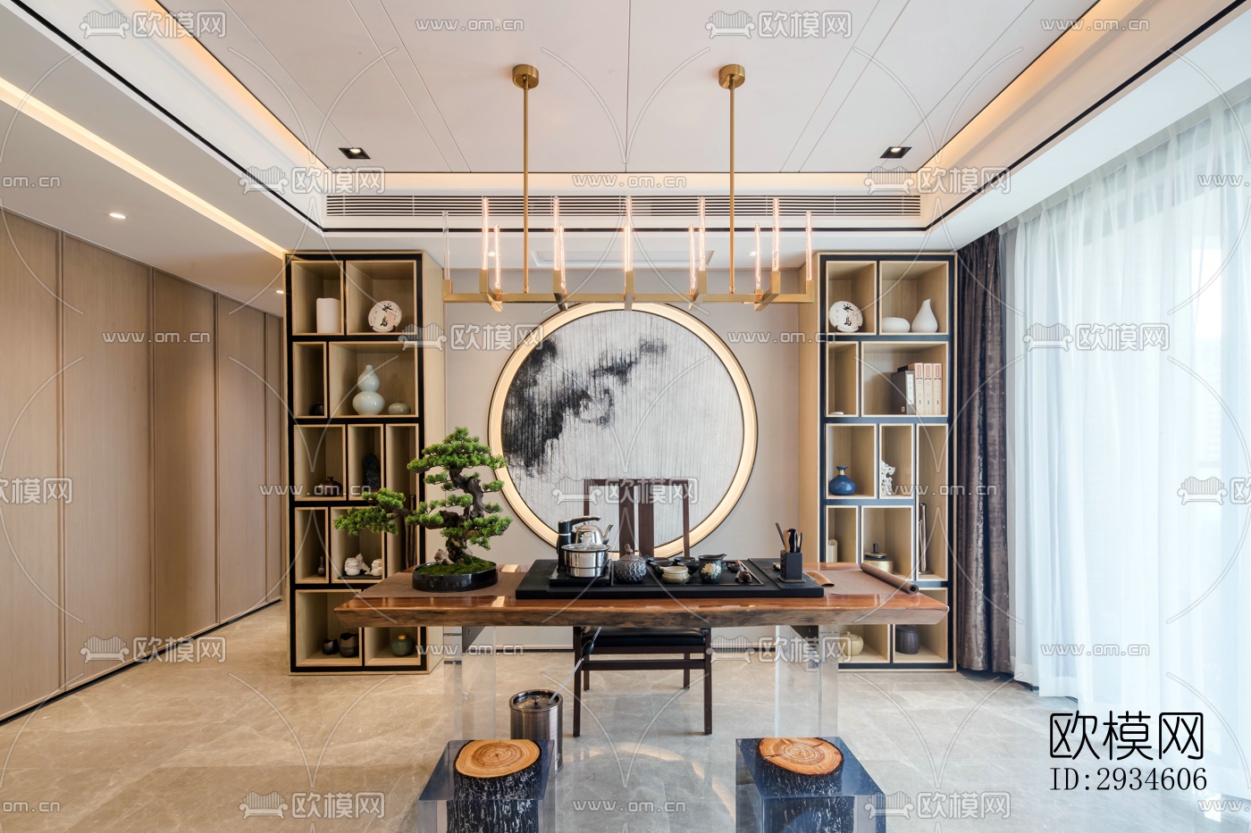 新中式平层效果图下载（渲染图8）