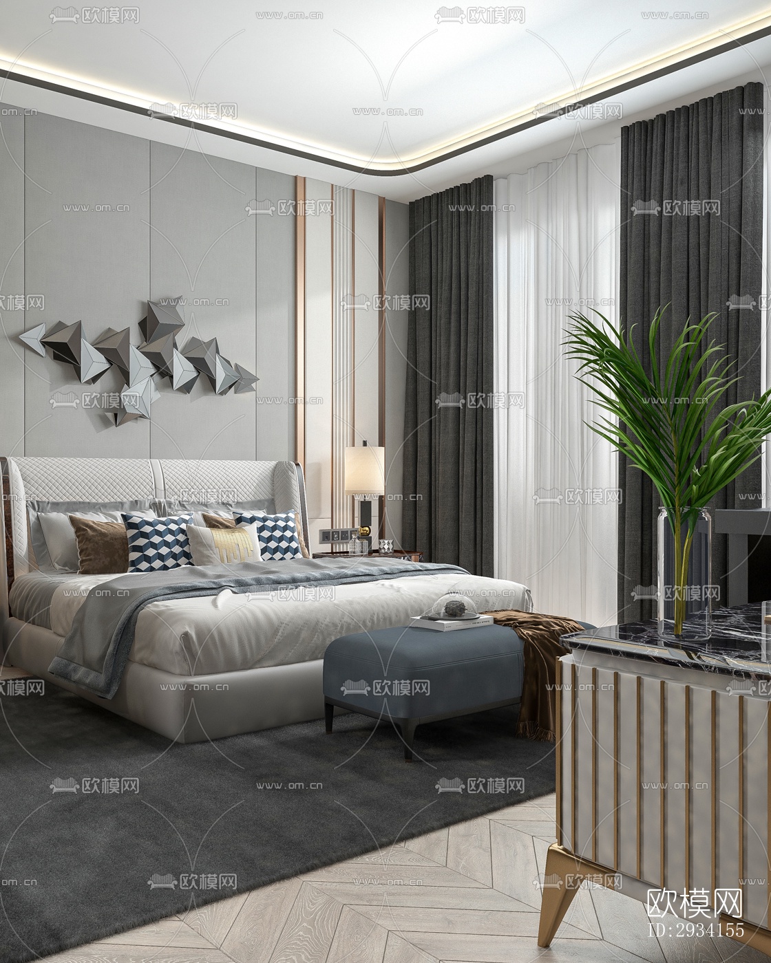 高级灰别墅效果图下载（渲染图15）