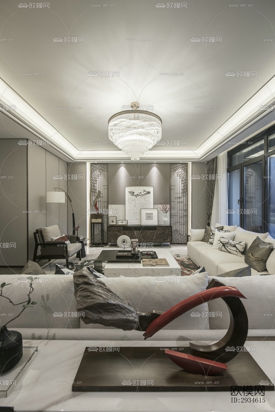 新中式平层效果图下载（渲染图9）