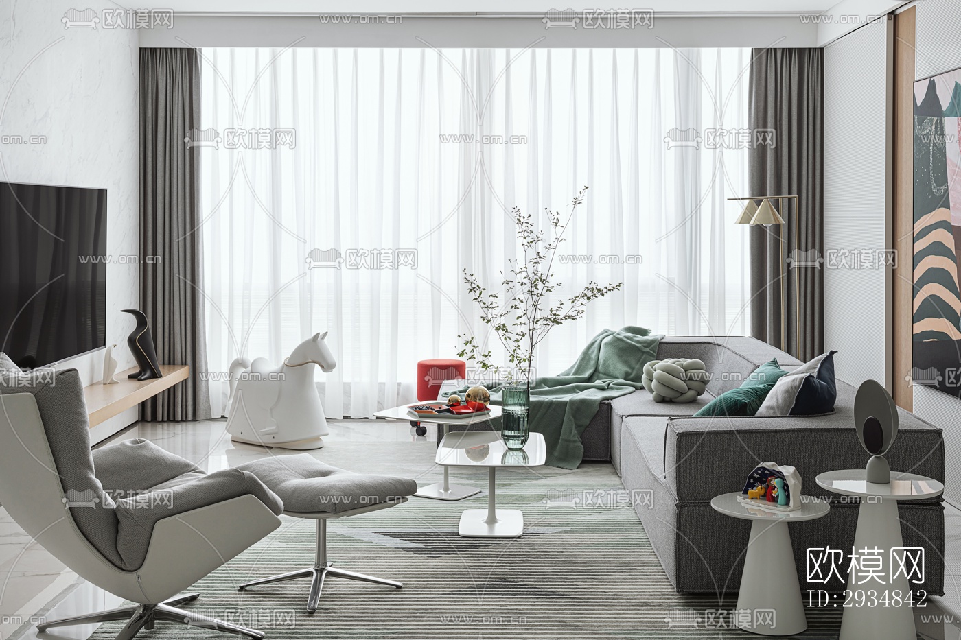 现代平层效果图下载（渲染图19）