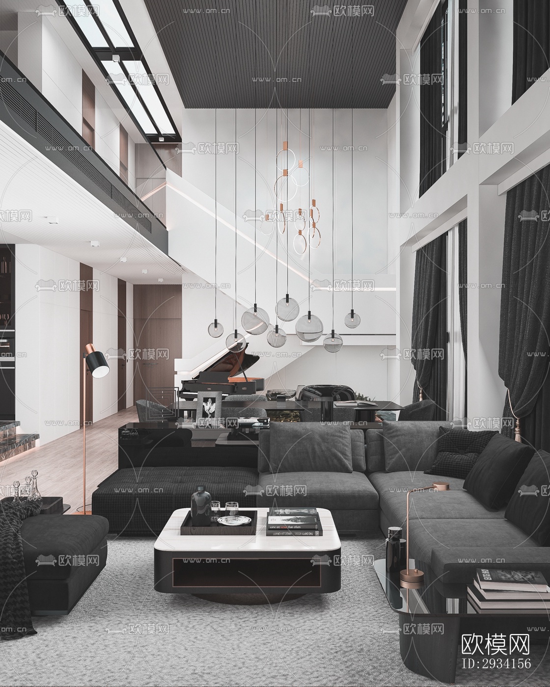 高级灰别墅效果图下载（渲染图1）