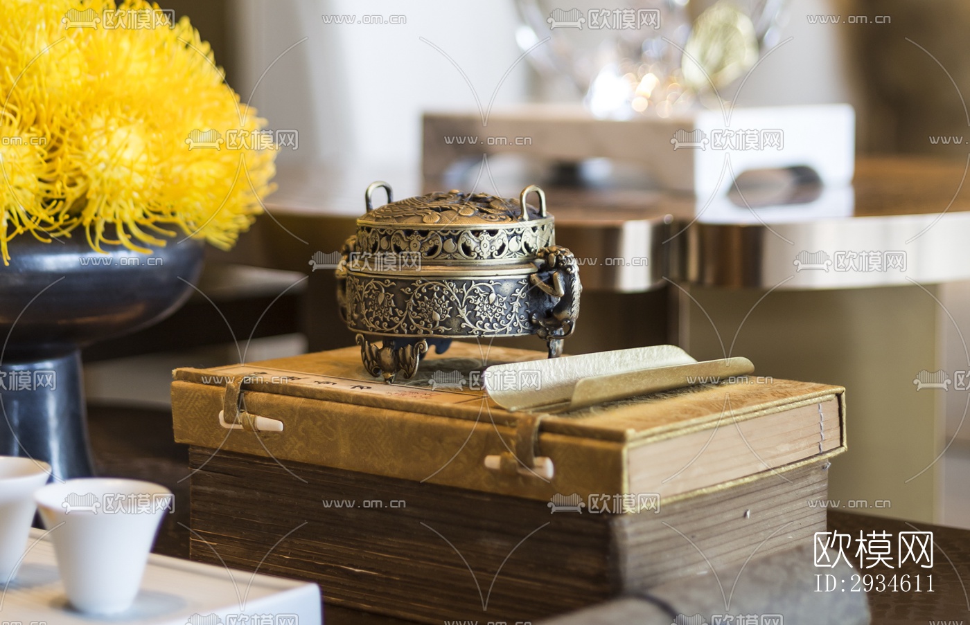 新中式平层效果图下载（渲染图4）