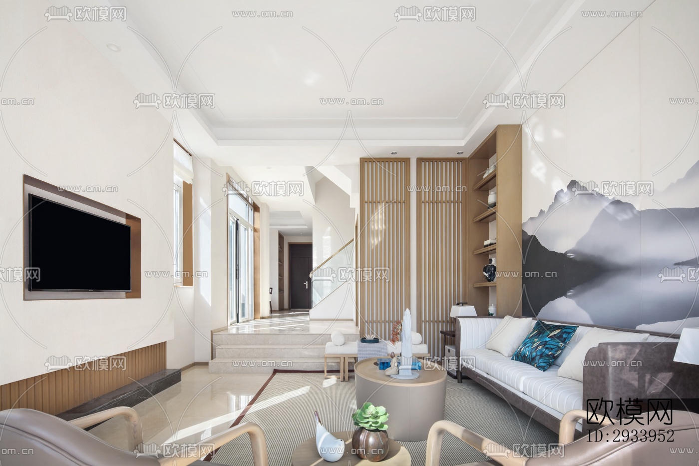 新中式别墅效果图下载（渲染图2）