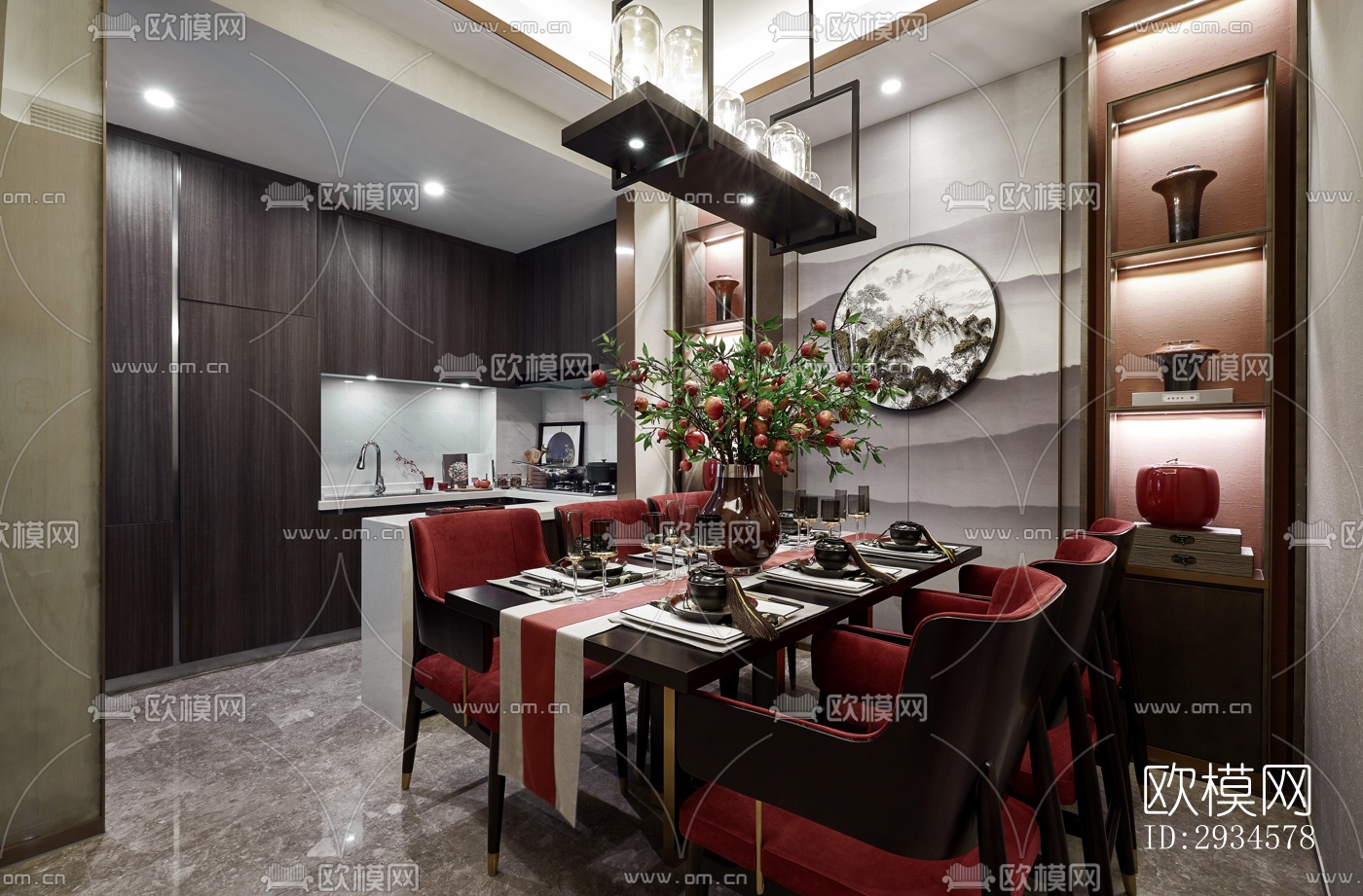 新中式平层效果图下载（渲染图13）