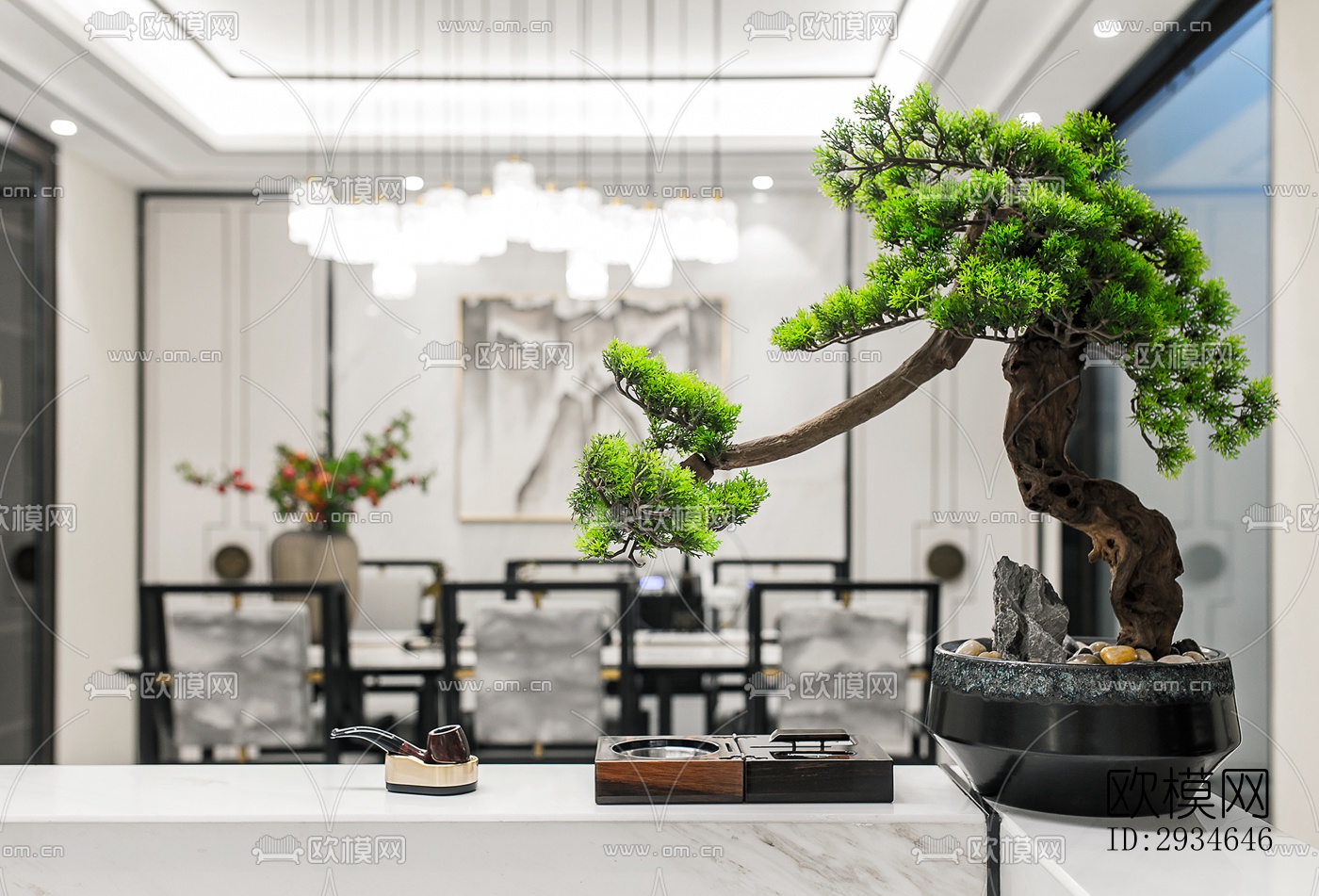 新中式平层效果图下载（渲染图1）