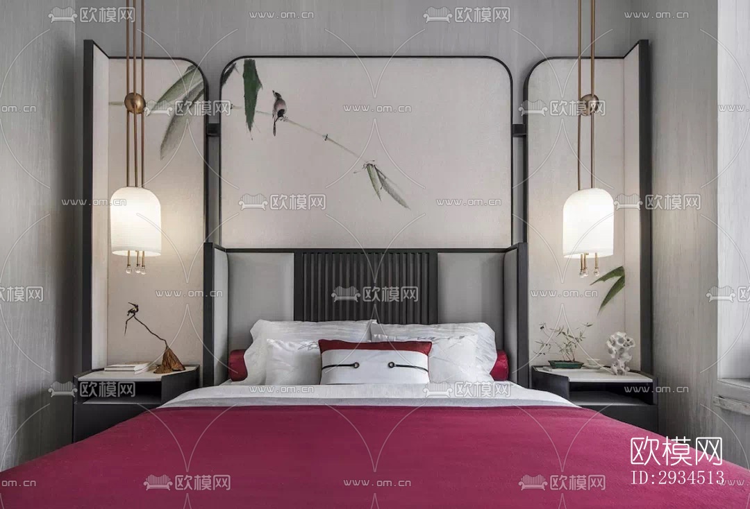 新中式平层效果图下载（渲染图8）