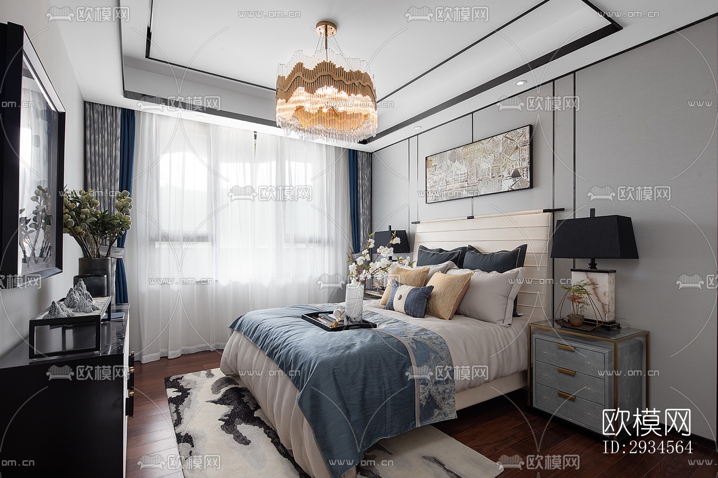 新中式平层效果图下载（渲染图5）