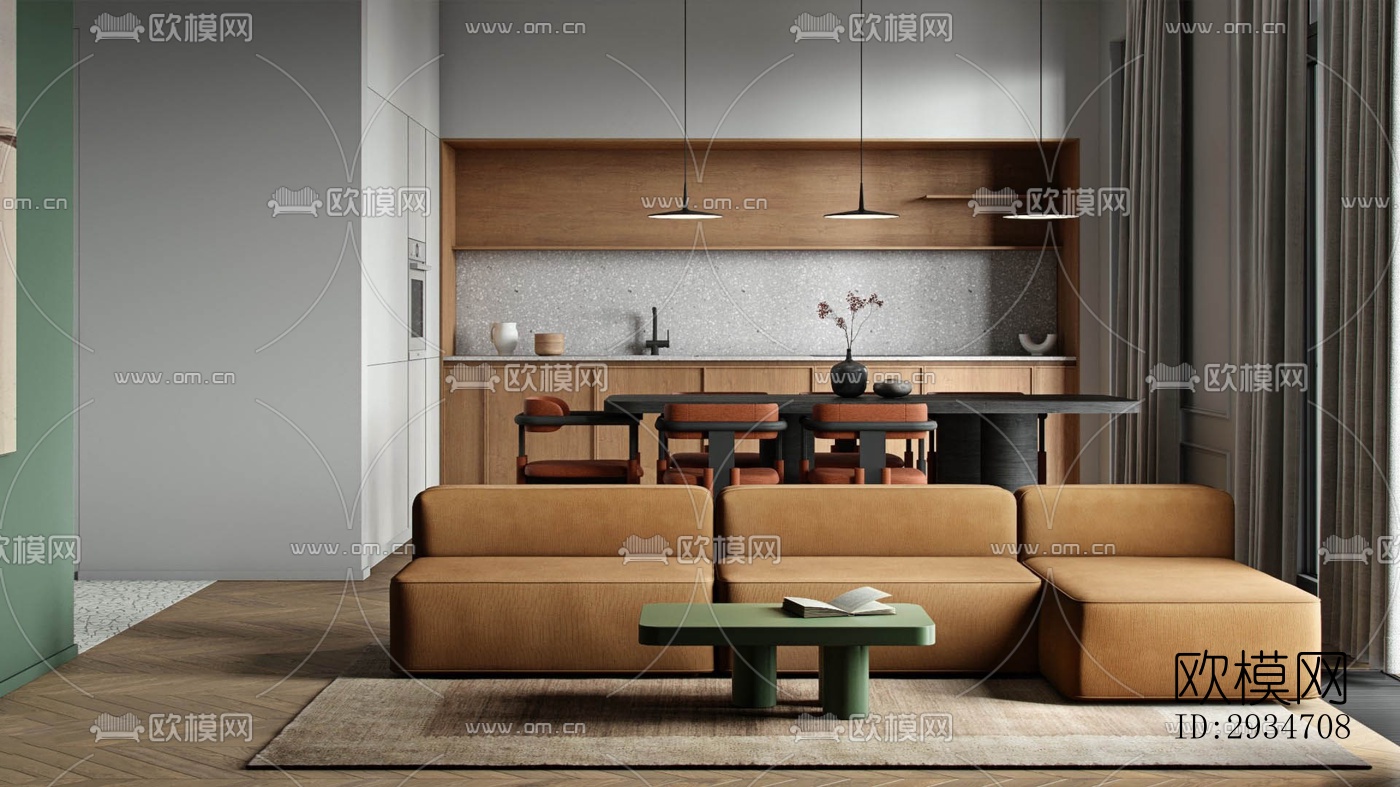 现代平层效果图下载（渲染图1）