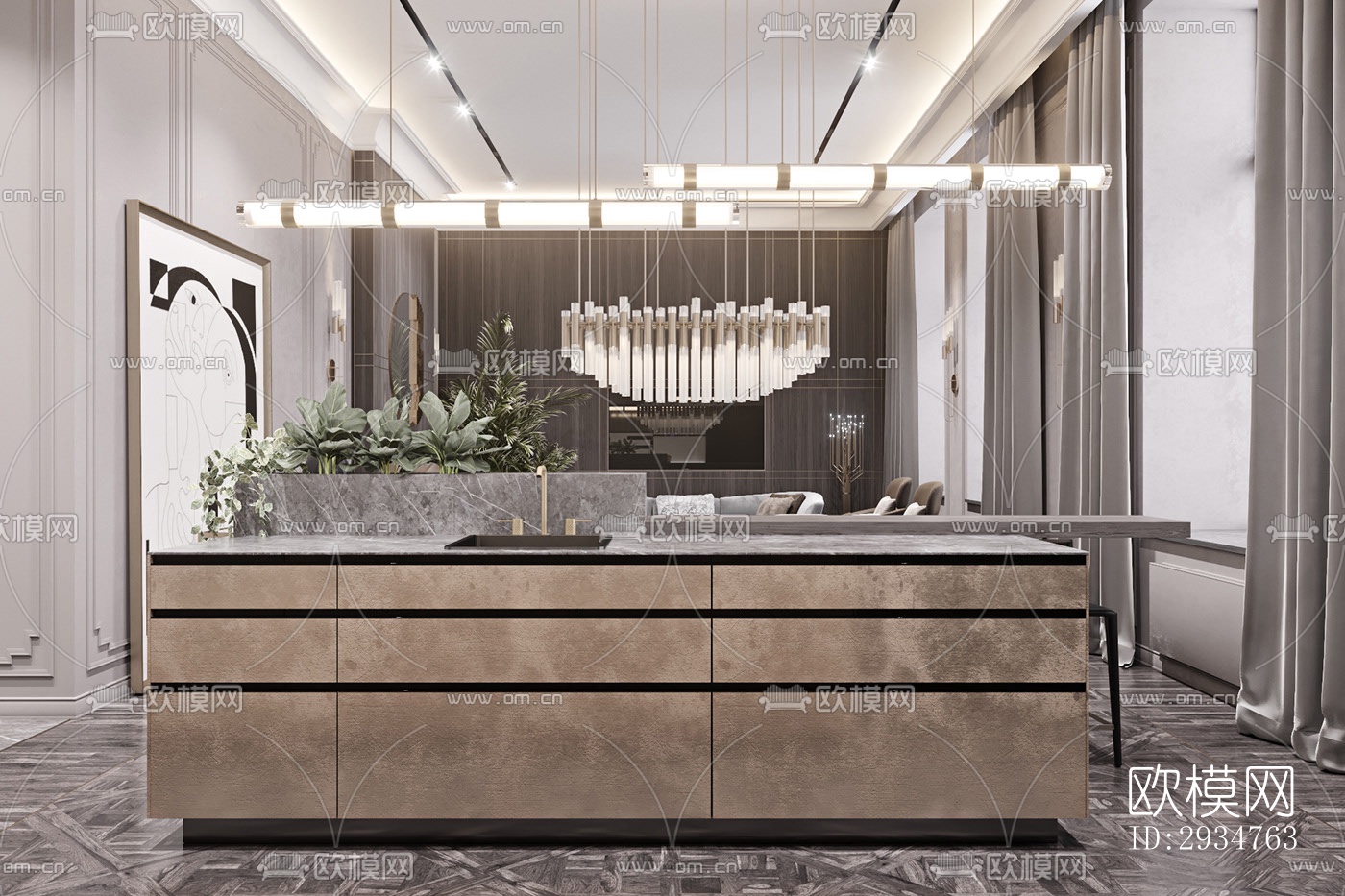 现代平层效果图下载（渲染图2）