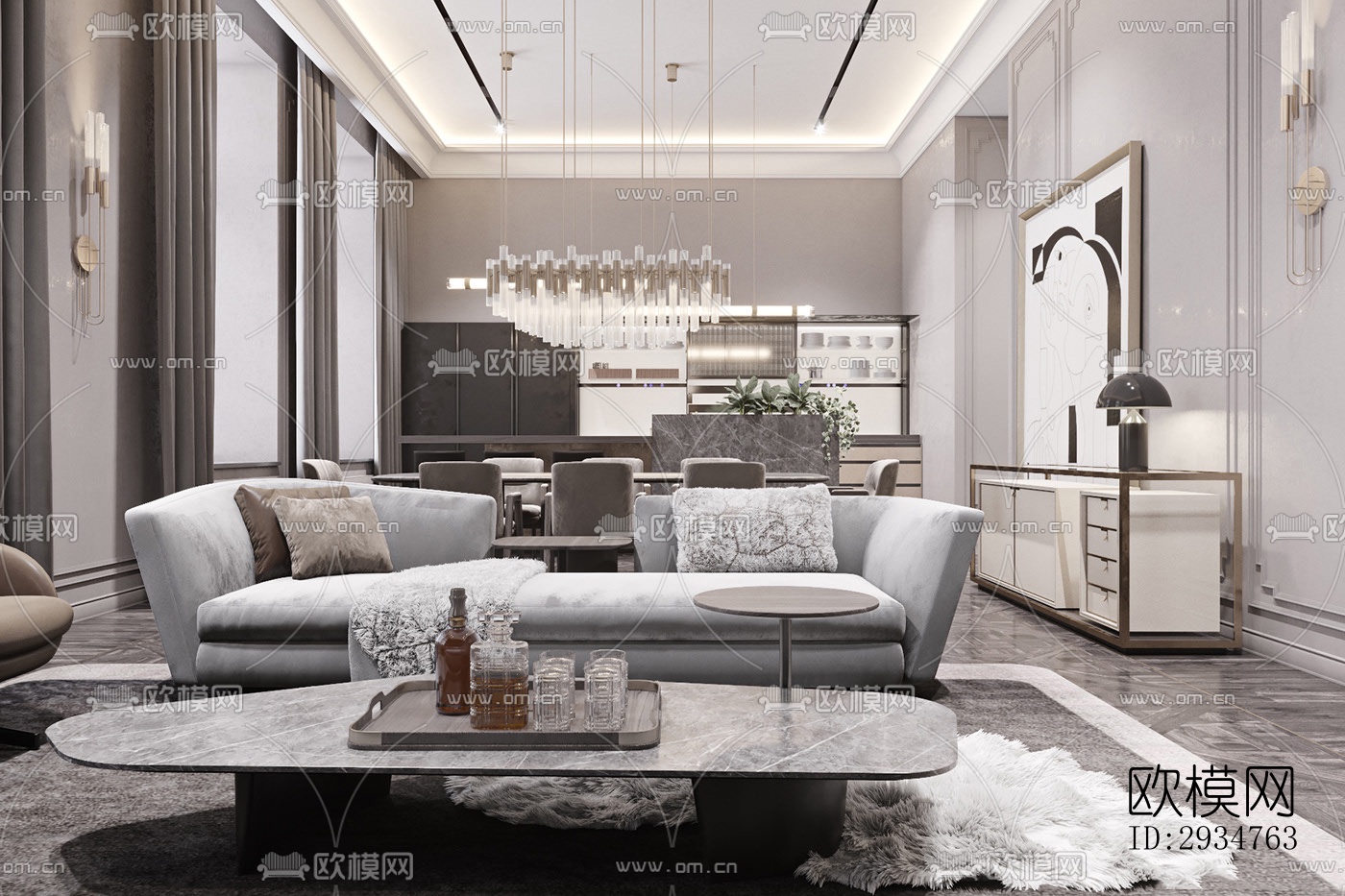 现代平层效果图下载（渲染图4）